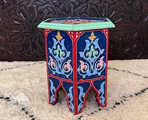 Moroccan Hand-Painted Table New Blue WOOD NOT MDF Table, Hexagonal, Hand painted - Picture 1 of 6