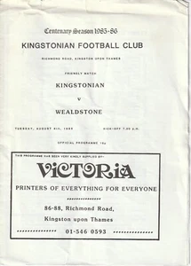 Kingstonian v Wealdstone 6th August 1985 Pre-season Friendly Programme - Picture 1 of 1