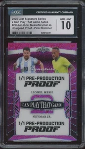 2025 Leaf Signature Series Proof Pink Lionel Messi Neymar Jr 1/1 Gem Mint CGC 10 - Picture 1 of 1