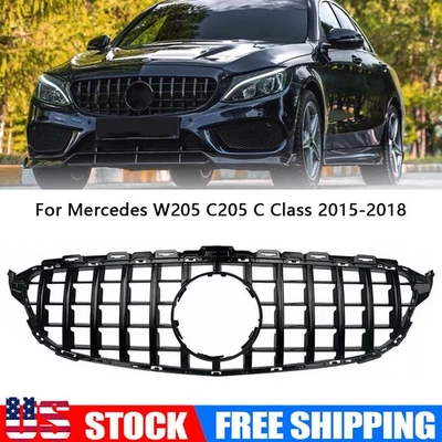 GTR Style Grill Grille 2015-2018 for Mercedes Benz W205 C200 C250 C300 C43 Black - Image 1 of 4