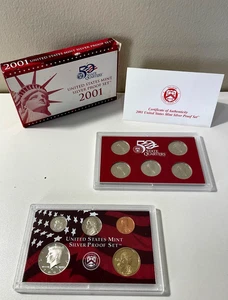 2001 S U.S. Mint Complete SILVER PROOF SET w/ OGP Box And COA-(bin6947B) - Picture 1 of 5