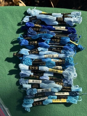 Vintage DMC Embroidery Floss Lot of 40 Lt Blue To Dk Blue New - Image 1 of 4