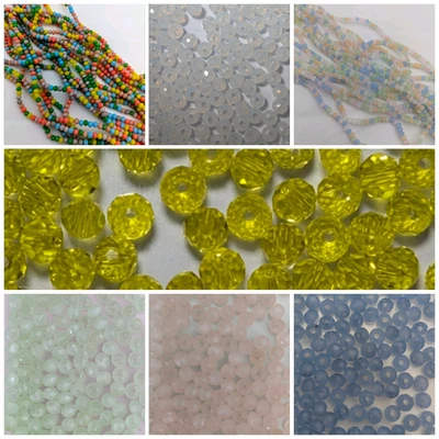 Mini Glass Rondelle Beads, Faceted, 3mm x 2.5mm, 150+ Beads - Image 1 of 4