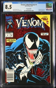 VENOM LETHAL PROTECTOR #1 CGC 8.5 VF+ NEWSSTAND EDITION WHITE PAGES - Picture 1 of 2