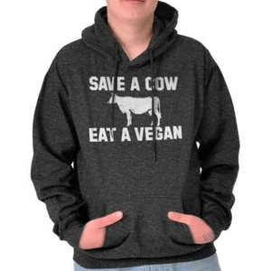 Funny Diet Joke Save A Cow Eat A Vegan Humor Hoodie Hooded Sweatshirt Men Women - Picture 1 of 18