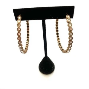 Antiqued Brass Crystal Hoop Earrings - Picture 1 of 5