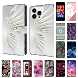 Patterned Flip Case Magnetic Leather Cover For iPhone 6 6s 7 8 SE Plus XR XS Max - Picture 1 of 32