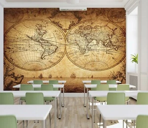 3D Retro Round Map ZHU4742 Wallpaper Wall Mural Removable Self-adhesive Zoe - Picture 1 of 5