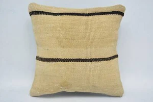 Vintage Kilim Throw Pillow, 12"x12" Beige Pillow Case, Gift Pillow - Picture 1 of 6