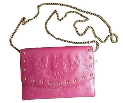 Vintage Juicy Couture Chain Crossbody Pink Leather Studded Hearts Y2k - Image 1 of 4