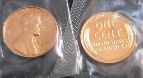 1957 Gem Proof Lincoln Wheat Backs Penny US Cents in Original Cello from Set Cover