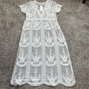 Ember Dress Womens Large White Lace Romantic Boho Cottage Coquette Beach Flirty - Picture 1 of 13