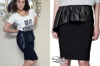 Zara  Black Pencil Skirt w/ Faux Leather Peplum 7818/854 S - Image 1 of 4