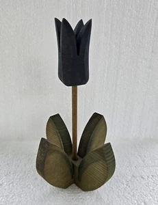Vintage Wooden Hand Painted Blue Tulip Home Decor - Foto 1 di 5