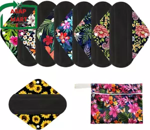 7Pcs/Set Including 1Pc Mini Wet Bag +6Pcs Bamboo Charcoal Cloth Menstrual Pads/R - Picture 1 of 12