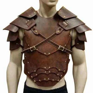 Medieval Men Costume Armor Knight Faux Leather Shoulder Pauldrons Breastplate - Picture 1 of 14