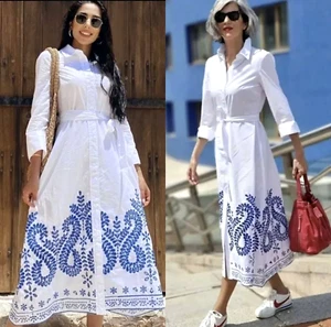 ZARA BLAU WEISS BESTICKT CUTWORK MIDI MAXI SHIRT KLEID GRÖSSE S 10 12 SOMMER - Bild 1 von 6