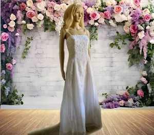 Aspeed White Wedding Dress Hands Beaded Size L Floral Applique Design w/Straps - Picture 1 of 17