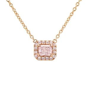 Natürliche hellrosa Diamant-Halskette 0,45 Karat strahlende Form GIA-zertifiziert 18K Gold - Bild 1 von 6