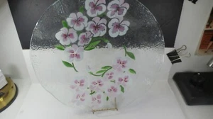 Fused Clear Glass Large Platter ROUND PLATE 13" DOG WOOD FLOWERS NO DAMAGE - Picture 1 of 5
