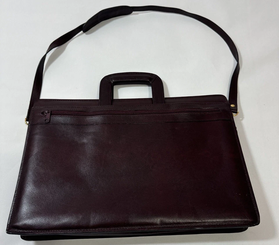 Protocol Portfolio Maletín Cuero Dividido Doble Refuerzo Borgoña Rojo Marrón Foto 1 de 4