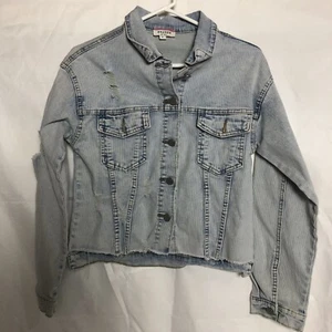 Distressed Andree By Unit Light Blue Denim Cropped Jacket S - Picture 1 of 3