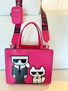 NWT KARL LAGERFELD MAYBELLE TOP HANDLE SATCHEL CROSSBODY BAG FUCHSIA PINK - Picture 1 of 7