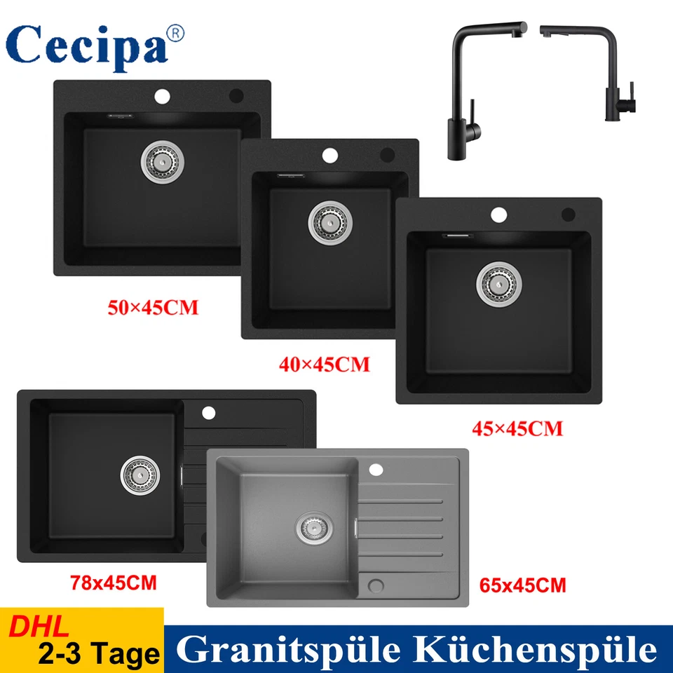 CECIPA® Granitspüle Küchenspüle Einbauspüle Spülbecken Mit Siphon Küchen Spüle - Bild 1 von 1