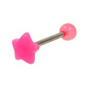 Tongue Ring Acrylic Star Pink 10mm 14 Gauge 5/8" Steel Barbell - Picture 1 of 3