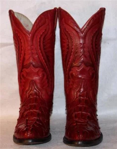 GRAN LIDER BURGUNDY "CAIMAN" LEATHER FOOT MEN'S WESTERN BOOTS 7 =B - EUC - Picture 1 of 19