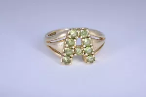 14K Yellow Gold PERIDOT RING,Letter "A" Ring, ,Friendship Ring,Initial Ring - Picture 1 of 5