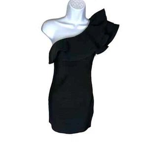 Vestido ceñido al cuerpo Bebe negro texturizado a rayas de un hombro para mujer talla pequeña - Imagen 1 de 5