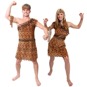 CAVE DWELLER COSTUME UNISEX PREHISTORIC CAVEMAN OUTFIT STONE AGE FANCY DRESS - Picture 1 of 3