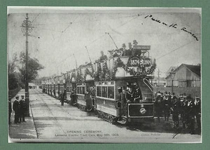 B/W PHOTO OPENING CEREMONY LEICESTER TRAMS 1904 - C1980'S REPRO OF 1904 IMAGE - Picture 1 of 1