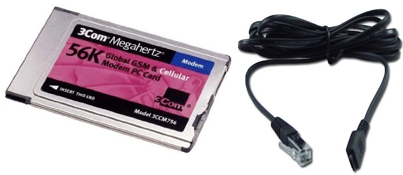 3Com Megahertz PCMCIA 56k Cellular Modem PC Card with 6' Dongle Cable 3CCM756 - Image 1 of 1