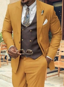 Mens Beige Suit Groom Wedding Suit Elegant Evening Party Wear Dinner Coat Pants - Picture 1 of 6