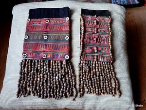 Hill Tribes Embroidery Hmong Miao 2 Costume Ornaments Purse Vintage 20th C - Picture 1 of 16