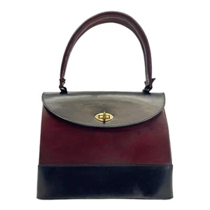 Vintage 50s 60s Medium Heavy Leather Top Handle Handbag Satchel Bag Structured - Picture 1 of 18