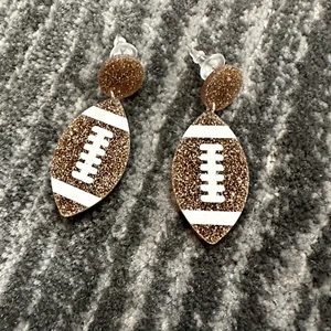 Football Earrings Dangle Drop Sports Brown Ball Glitter Big Dangle Drop Earring - Picture 1 of 4