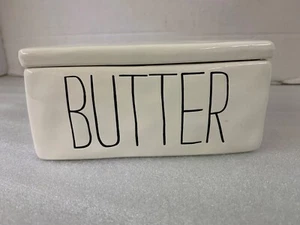 Mud Pie Bistro Covered Butter Dish 3"x 4” x 6” White/Black Letters No Spreader - Picture 1 of 9