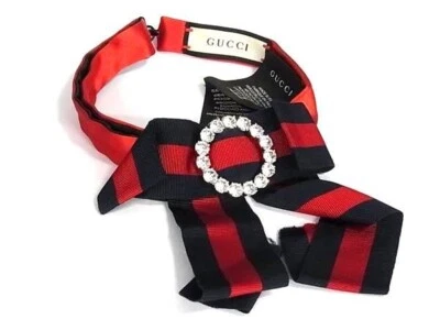 Gargantilla GUCCI Pajarita Estrás Azul Marino Rojo Rayas 20x5 cm Accesorio de Moda Unisex Foto 1 de 4