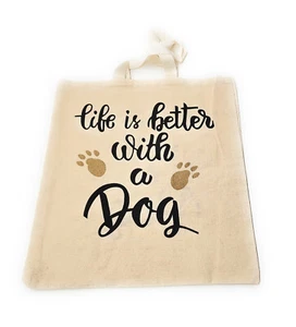 100% Cotton Canvas Tote Reusable Market Bag Printed w/ Pet Lover Dog Sayings - Picture 1 of 2