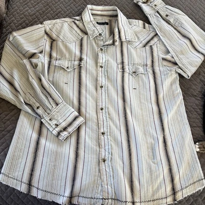 7 Diamonds Shirt Mens XXL Striped Western Pearl Snap Long Sleeve . - Image 1 of 4