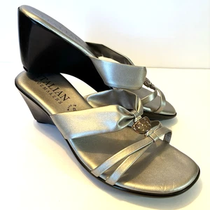 ITALIAN SHOEMAKERS Pewter Silver Slide Wedge Comfort Sandal Made in Italy SZ. 8 - Picture 1 of 13