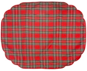 Reversible Tartan Plaid Placemats Red Green Gold w/ Matching Napkins Set of 8 - Picture 1 of 7