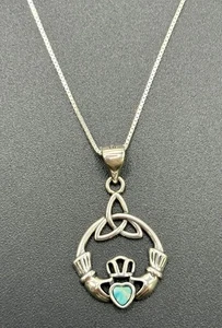 Collar Colgante Triquetra Turquesa Claddagh Plata de Ley Nuevo Estado  - Imagen 1 de 12