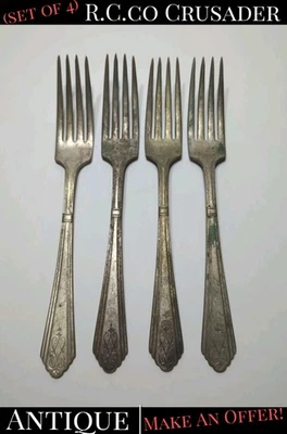 ✨VINTAGE✨ (CONJUNTO DE 4) DREXEL WM ROGERS-R.C.CO. GARFOS BANHADOS A PRATA CRUSADER  - Imagem 1 de 4