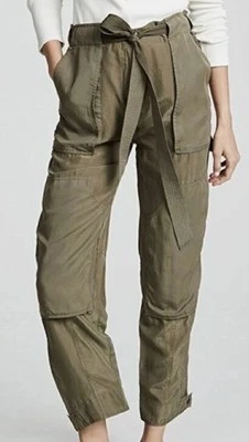 Rag & Bone HENRI 100% Silk Pants Military Cargo Pockets Belt Crop sz 2 NWT - Image 1 of 4
