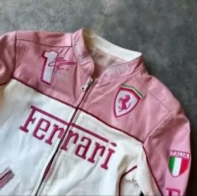 Chaqueta de cuero rosa/blanco Ferrari Foto 1 de 3