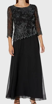 Vestido para mujer JKara floral con cuentas, negro, talla 10P, nuevo con etiquetas Foto 1 de 4